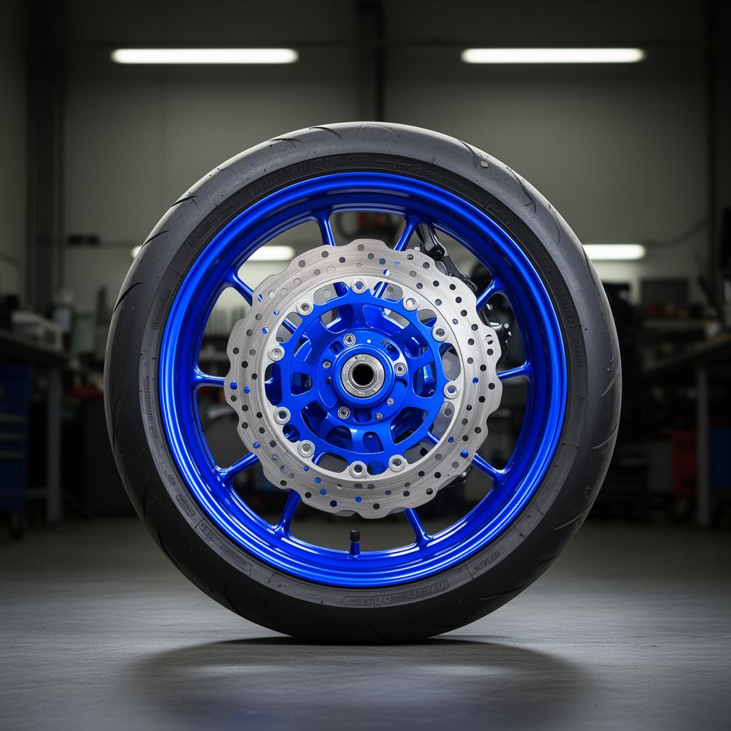 Roda de moto com pintura eletrostática azul