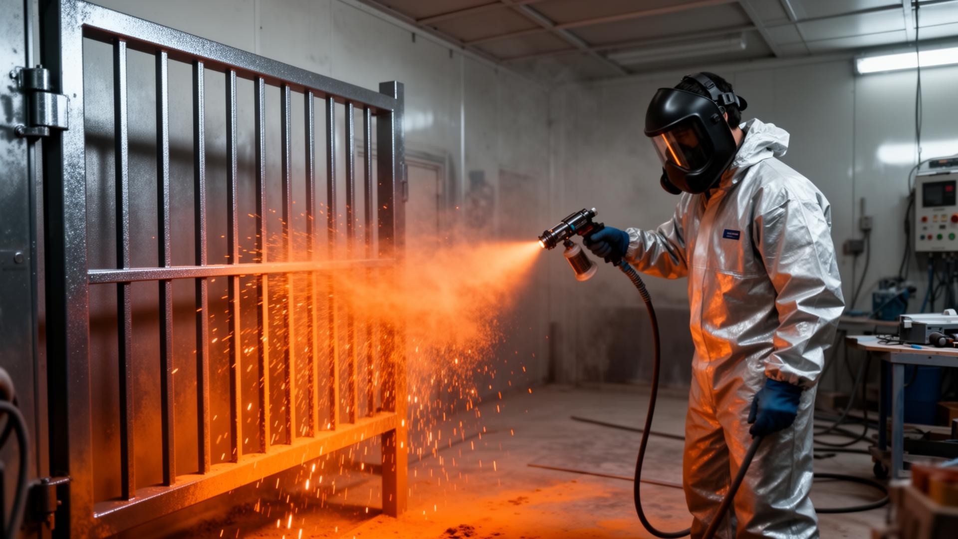 Cabine de pintura eletrostática em operação na Ferro Prime